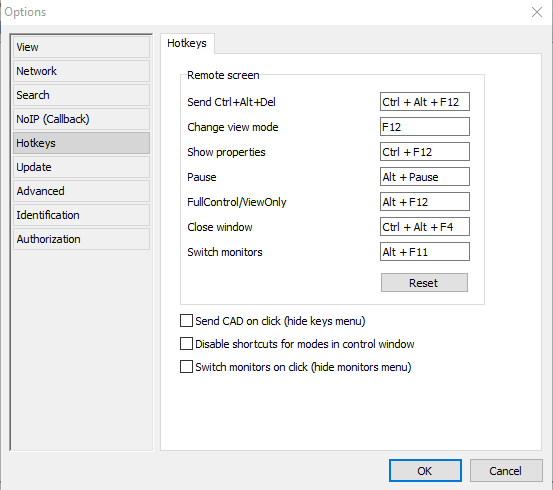 Hotkeys settings