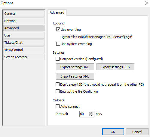 Export settings