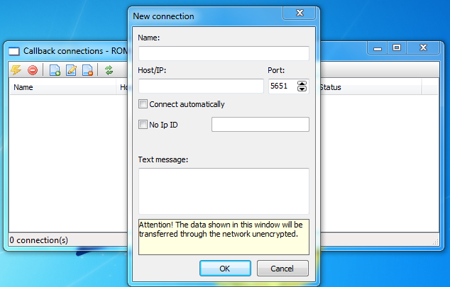 Callback settings window. Callback settings window.