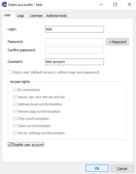 Disable user account