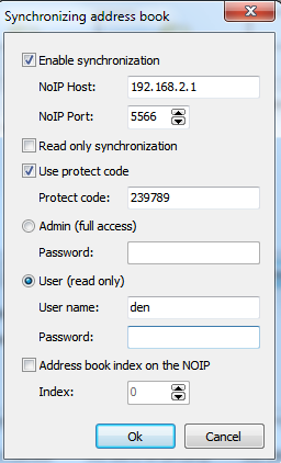 User access (read only) and enter username and password of the address book user