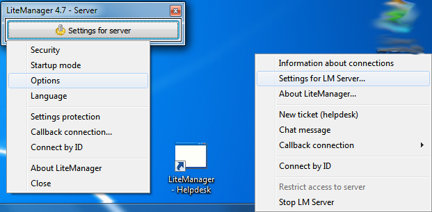 Open settings for LM-server