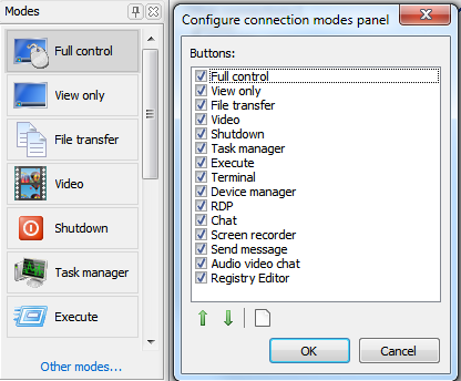 Setup Menu mode list