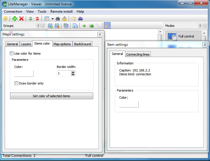 Map element parameters window. Map element parameters window.