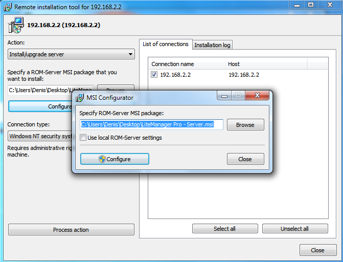 MSI Configurator window