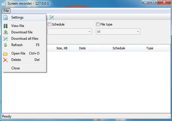 settings of the screen recorder