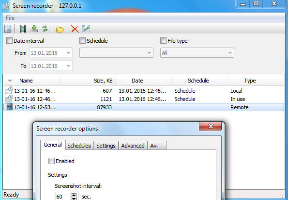 process of recording the Avi file is locked the program