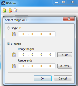 Enter the addresses and IP ranges