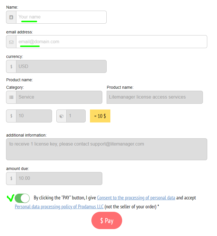 Pay with Prodamus step 1